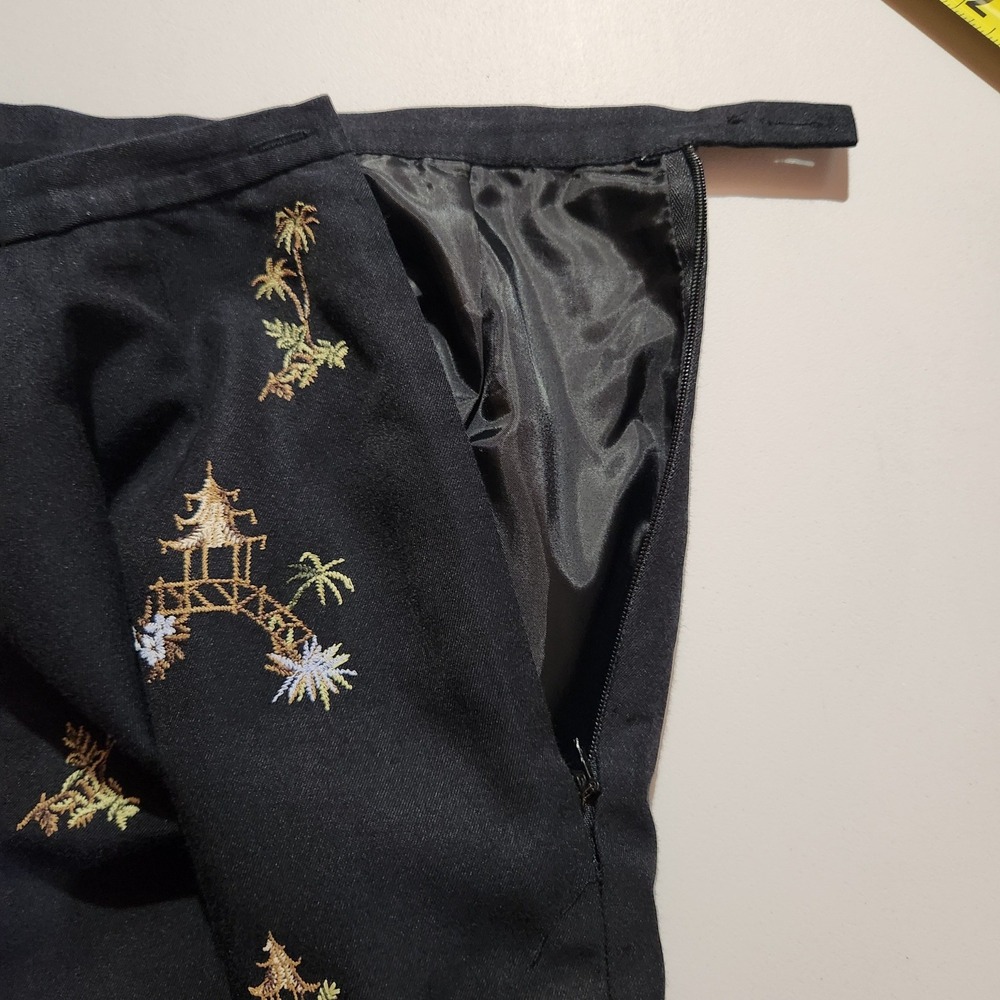 Vtg Talbots Petites Embroidered Silk Cotton Crop Pants Sz 10 Asian Motif Pagoda - Picture 8 of 10